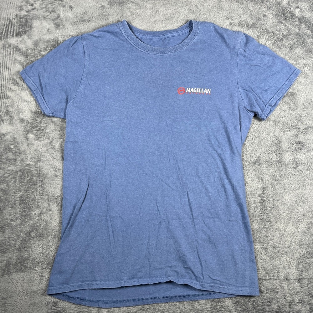 Magellan Outdoors T Shirt Womens Small Blue Mountain Landscape Graphic Crew Neck